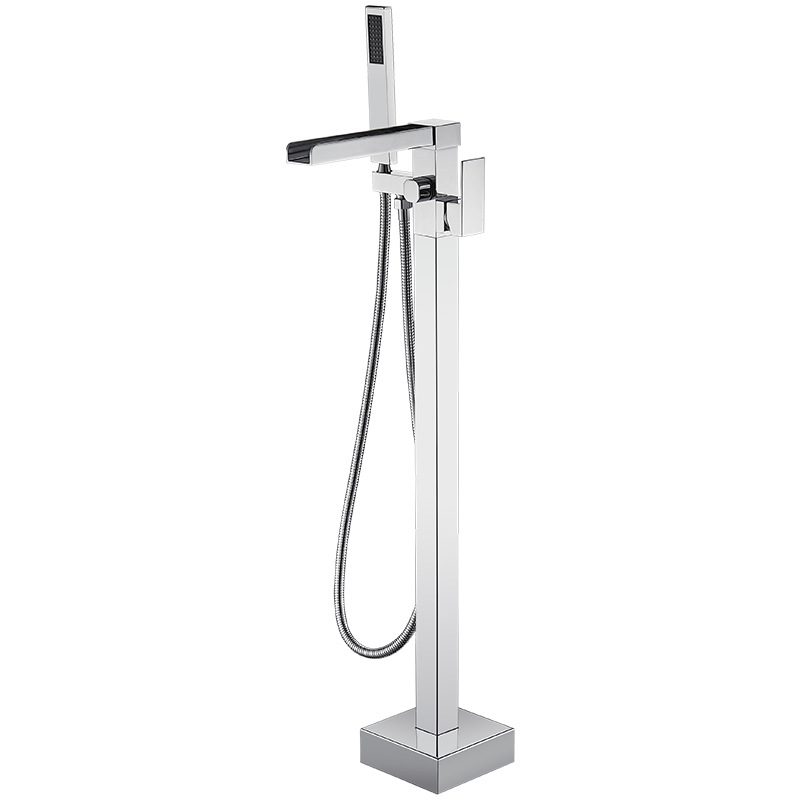 Classic Chrome Brass Bathroom Faucet, Floor Stand Design, Double Handle, Hot and Cold Control, Luxury Hotel Bathtub Faucet