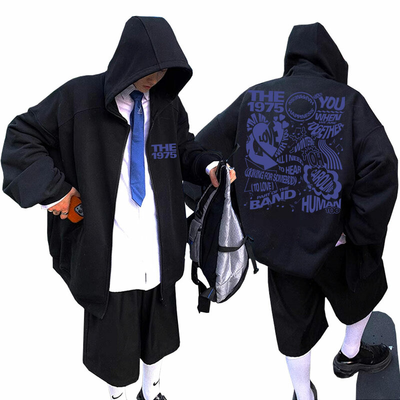 British Indie Alternative Rock Band The 1975 Zipper Hoodie Men Vintage Streetwear Gothic Hoodies Male Oversized Zip Up Jacket