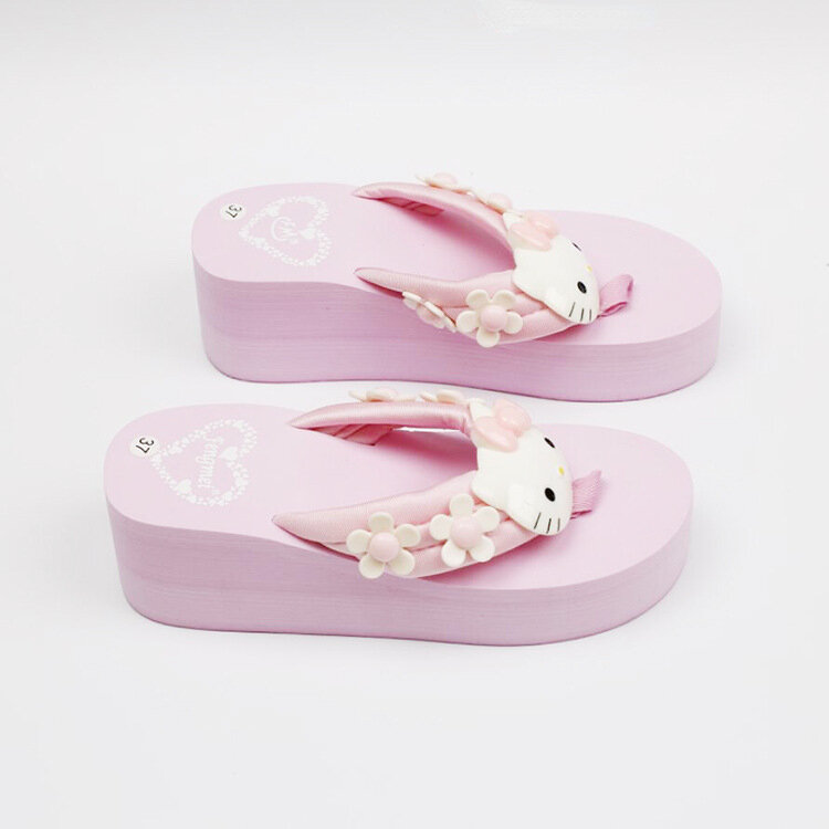 Sanrio-Zapatillas de Hello Kitty para mujer, sandalias de dibujos animados Kawaii Y2k, zapatos de plataforma de moda, chanclas de cuña, zapatillas de tacón alto