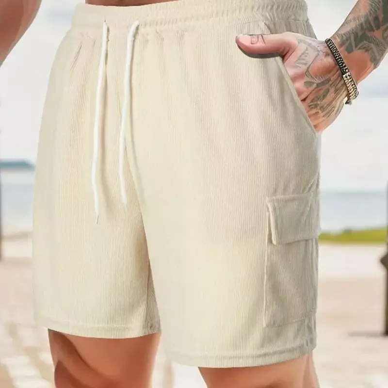 Pantalones cortos deportivos con cordón para hombre, Shorts de pana minimalistas con múltiples bolsillos, informales, novedad de verano