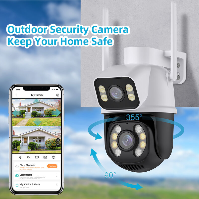 Gadinan-Câmera de Segurança CCTV ao ar livre, 8MP, 4K, PTZ, Wi-Fi, Dual-Lens, Detecção Humana, Cor Inteligente, Visão Noturna, IP, ICSEE APP