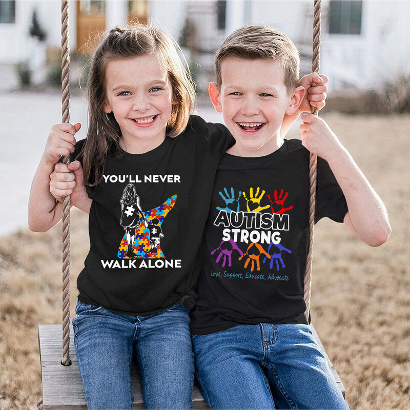 Autismus Awareness Tag Kinder T-shirt Sie'll Nie Gehen Allein Print Kid Shirt Kleinkind Hemd Werden Einzigartige Shirt Kind Kurzen hülse Shirts