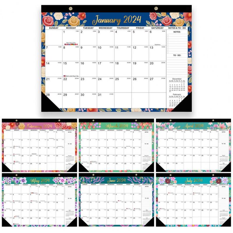 Calendário de parede com cordão, calendário durável, planejadores mensais, listas de tarefas, ano novo para organização, presente, 2024