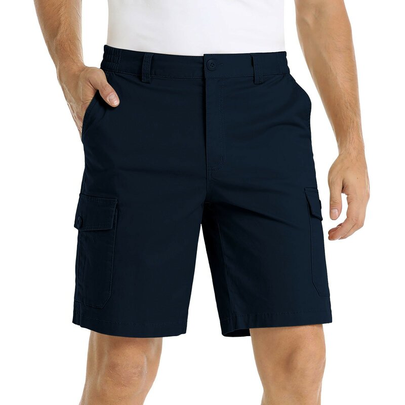Shorts masculinos de algodão, calças curtas casuais com vários bolsos, fundo respirável para caminhada, roupa de trabalho ao ar livre, verão