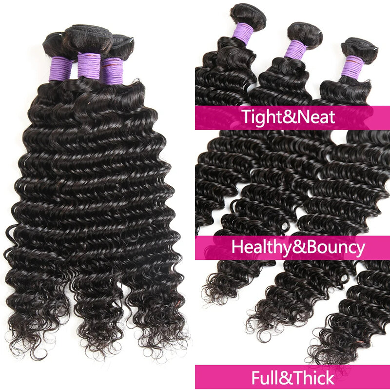 Deep Wave Hair Bundles Deep Curly Hair Bundles On Sale Brazilian Human Hair Bundles Natural Black Hair Weave Extensions