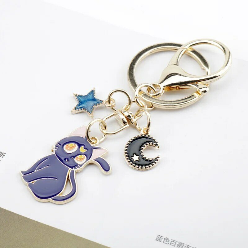 Anime Sailor Moon gantungan kunci Tsukino Usagi Aksesori liontin cincin kunci kucing Luna ornamen tas hadiah