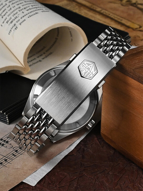 San Martin-Relógio Mecânico Automático Masculino, Bisel de Alumínio Bidirecional, Luxury Sapphire, 10Bar Luminous, NH34 GMT, Novo, 39,5mm