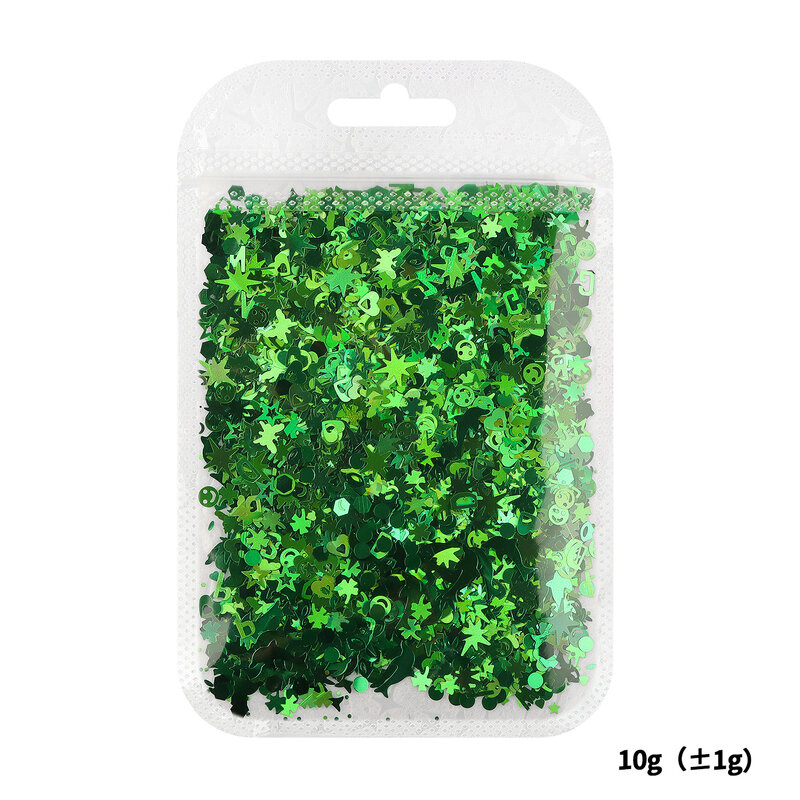 여름 봄 녹색 모양 반짝이 네잎 장식 조각 레이저 조각, DIY 매니큐어 홀로그램 반짝이 네일 아트 액세서리, 10 그램/가방