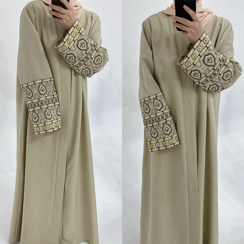 ชุดเดรสมุสลิม abayas สำหรับผู้หญิงเดรสแม็กซี่แขนยาวลำลองปักลายตุรกีดูไบเสื้อคาร์ดิแกน