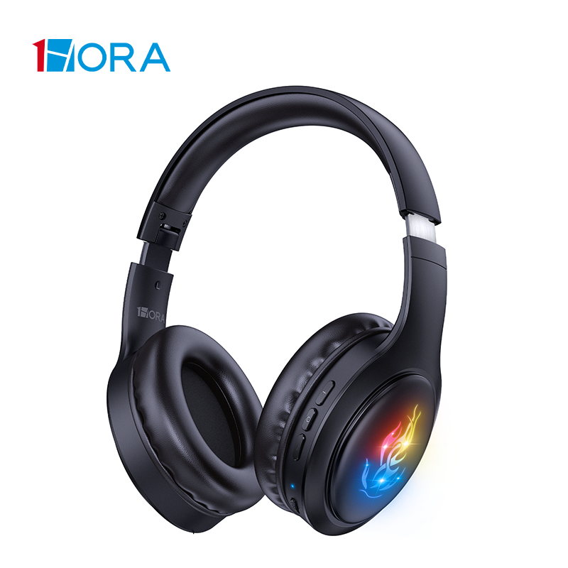 Fones de ouvido sem fio dobráveis com microfone mãos livres, fones de ouvido Bluetooth 5.3, música LED Bass, 1Hora, AUT202