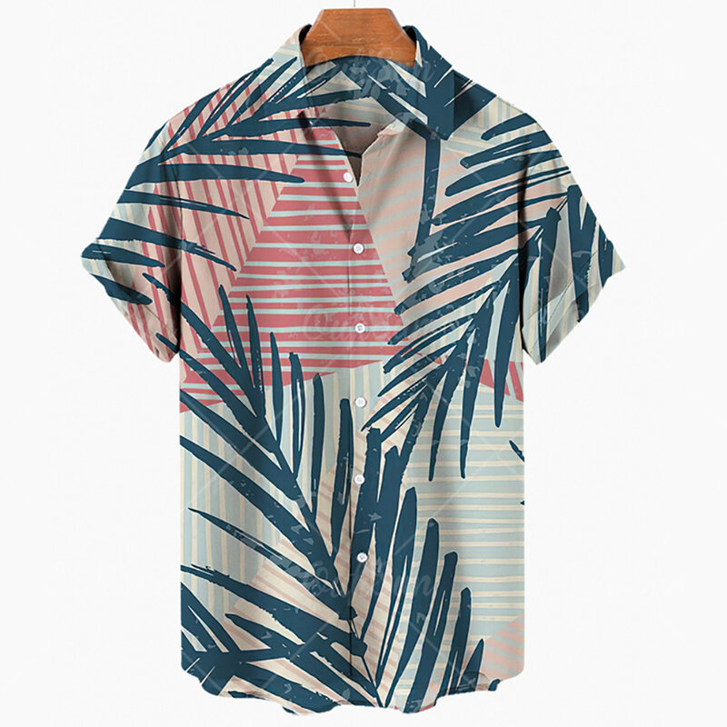 Summer Hawaiian Shirt For Men 3D Retro Coconut Tree Pattern Short Sleeve Vacation Breathable Casual Design Clothing Fashion