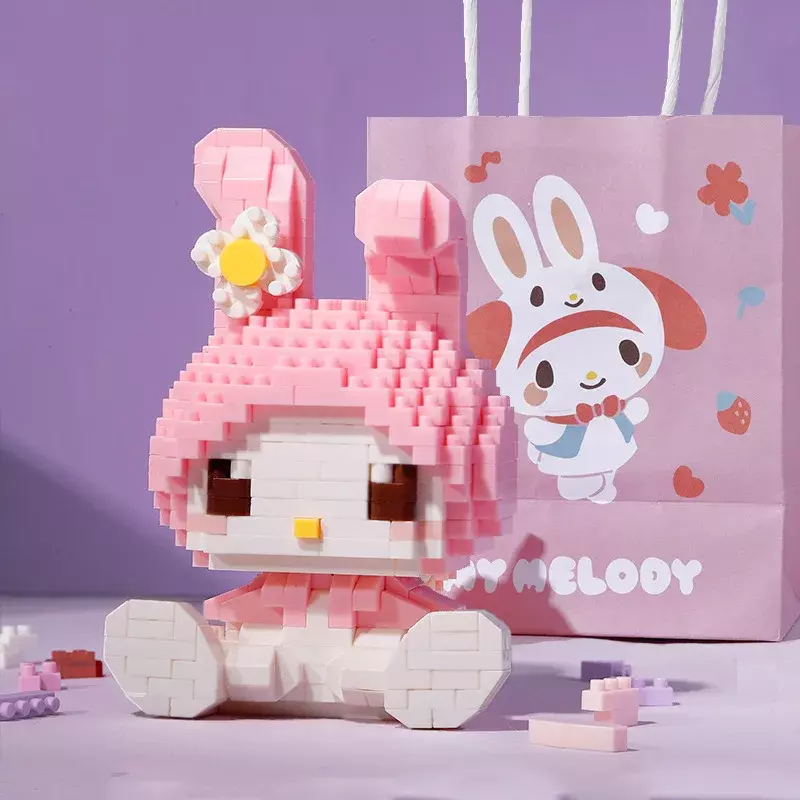 Bloques de construcción de Hello Kitty Sanrio, figura de Anime Cinnamoroll Kuromi Pochacco, modelo decorativo ensamblado, rompecabezas para niños, regalos