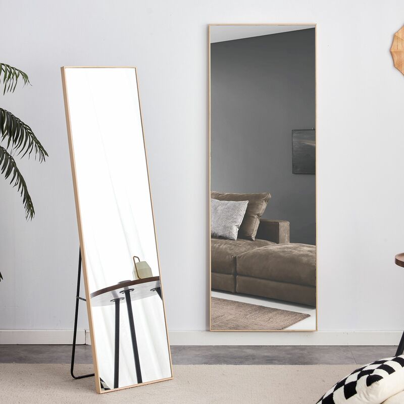 Espelho de vestir comprido, parede, moldura de madeira maciça, decorativo, piso, 65 polegadas L x 23 pol. W