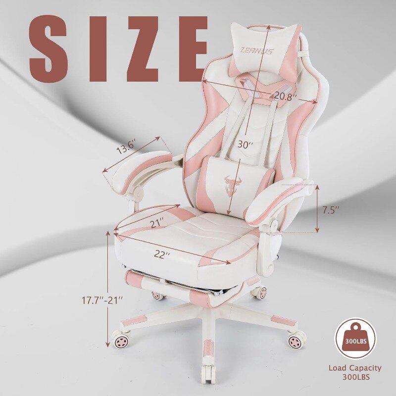 Zeanus-Silla de juegos rosa para adultos y niñas, silla de ordenador con reposapiés, giratoria, ergonómica, para oficina