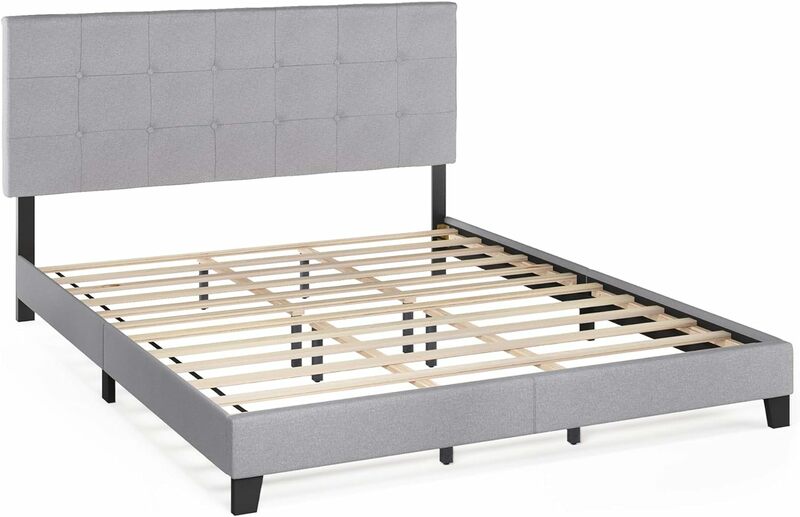 Furinno Laval Button Tufted, plataforma tapizada, marco de cama, California King, Glacier