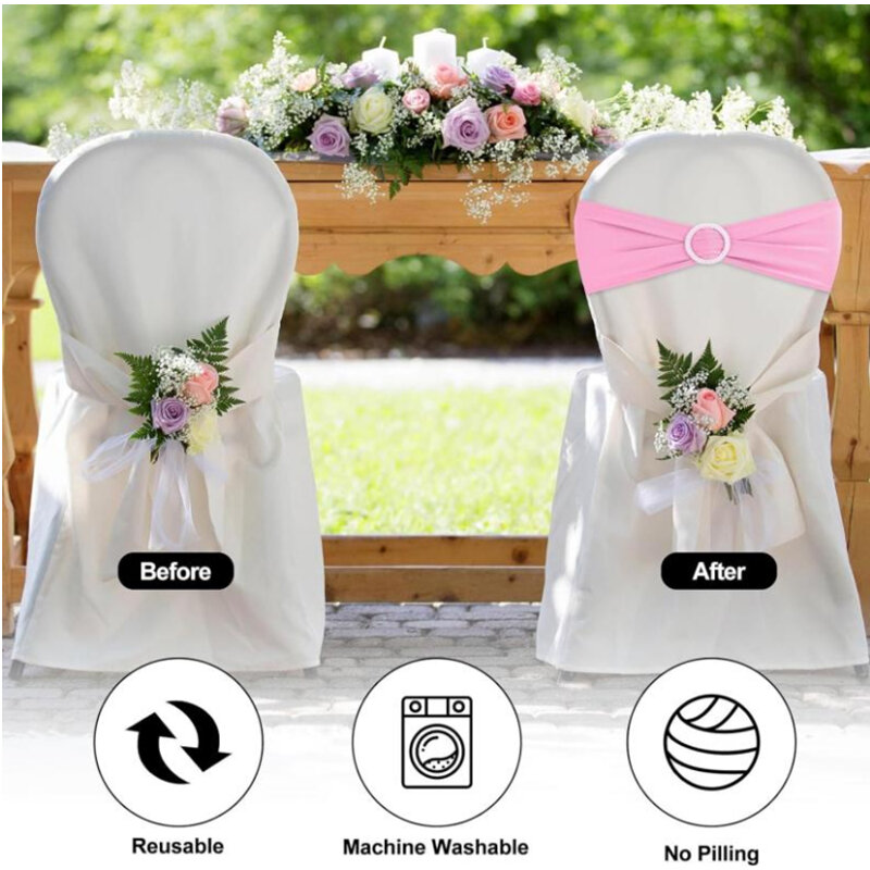 100/50/10pcs Elastic Chair Knot Wedding Decoration Buckle Sashes Back Cover Mariage Hotel Home Seat Elegant Modern Ribbon Decors