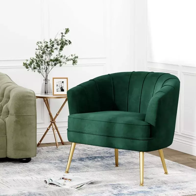 Andeworld-Cadeira de sotaque de veludo, estofado, moderno sofá lateral, confortável clube, poltrona da sala com dourado Meta