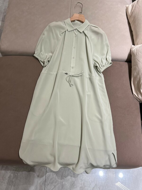 Summer lightweight pure silk casual solid color dress