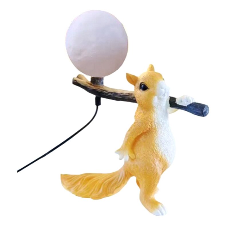 Resina Esquilo Mini LED Night Light, Quarto das crianças Abajur, Esquilo Animal Desk Lamp, Cabeceira Lâmpada, Home Decor