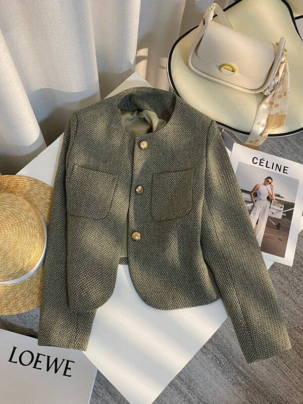 Fato verde com fragrância pequena para mulheres, blazer de peito único, casaco casual que combina com tudo, blusa feminina, novo, primavera e outono, 2023