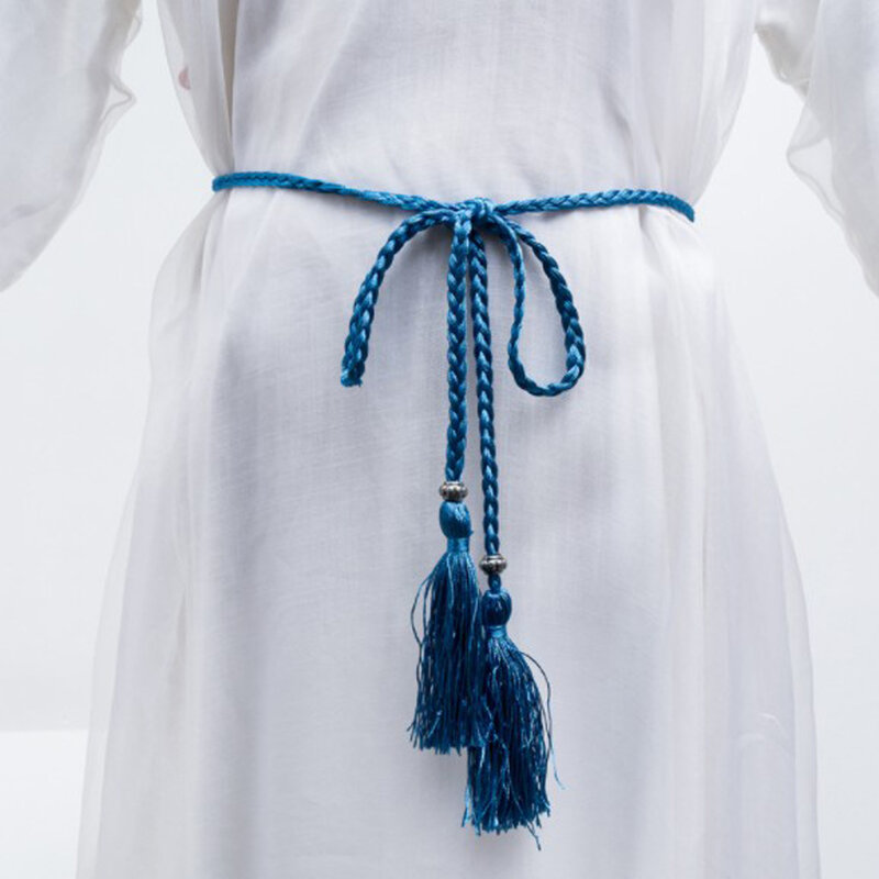 Trança fina Tassel Rope Waist Belts para mulheres, cinto tecido, cós, nó decorado, cordão de algodão, acessórios, vestidos