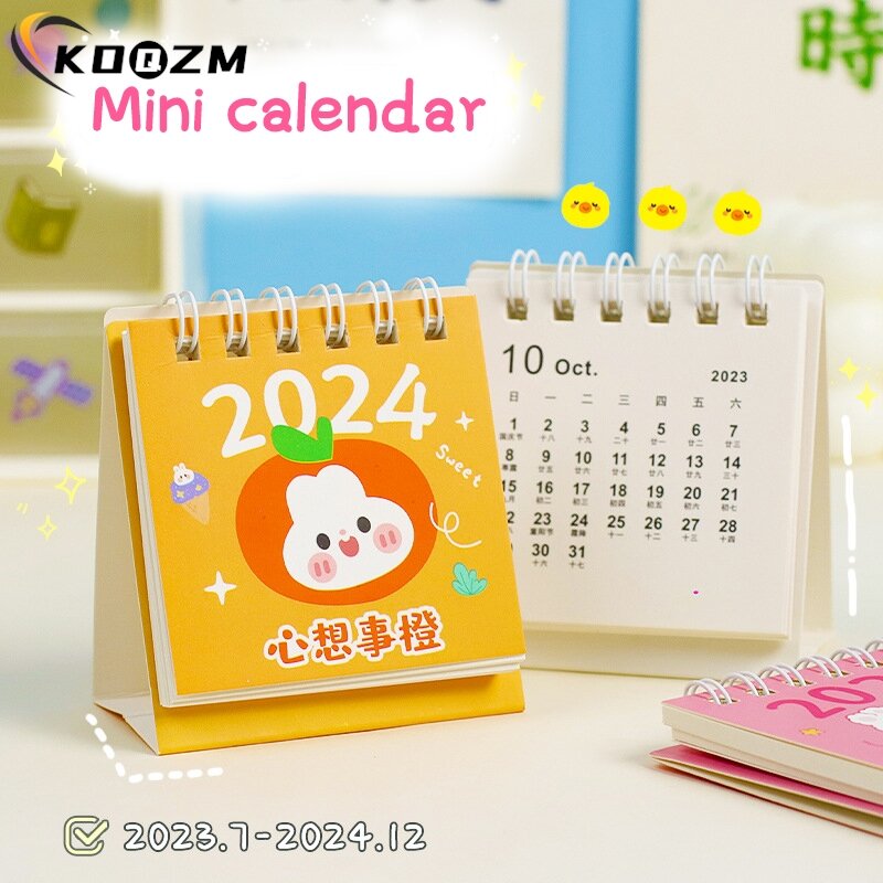 Mini Desk Calendar, Cute, Little Fresh, Desktop Planner, Notepad Coil, Livro, Escritório, Material Escolar, 2024, 1Pc