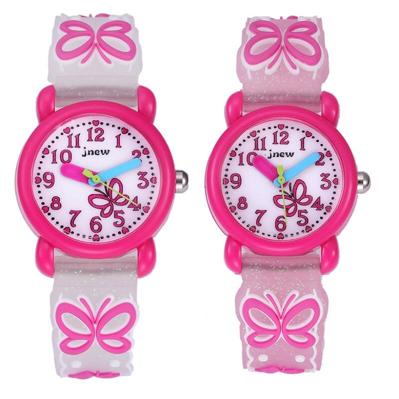 นาฬิกาควอทซ์กันน้ำน่ารักนาฬิกาข้อมือการ์ตูนซิลิโคนสำหรับเด็ก, นาฬิกาสำหรับเด็กผู้หญิงเป็นของขวัญประเภทนาฬิการูปโบว์หน้าปัดรูปหัวใจสำหรับเป็นของขวัญ