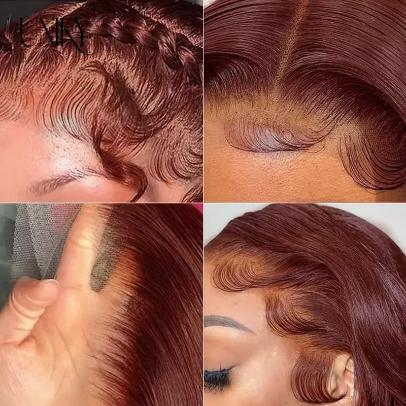 Dark Orange Silky Straight Bob Wig with Baby Hair Reddish Brown Peruvian Human Hair Dark Brown 13x4 Lace Front Wigs for Women