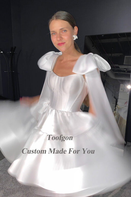 Toofgon ชุดแต่งงานสั้นๆสำหรับเจ้าสาวชุดรัดโบว์ชุดแต่งงานแบบเจ้าหญิงชุดชุดเดรสเจ้าสาวสำหรับงานพรอม