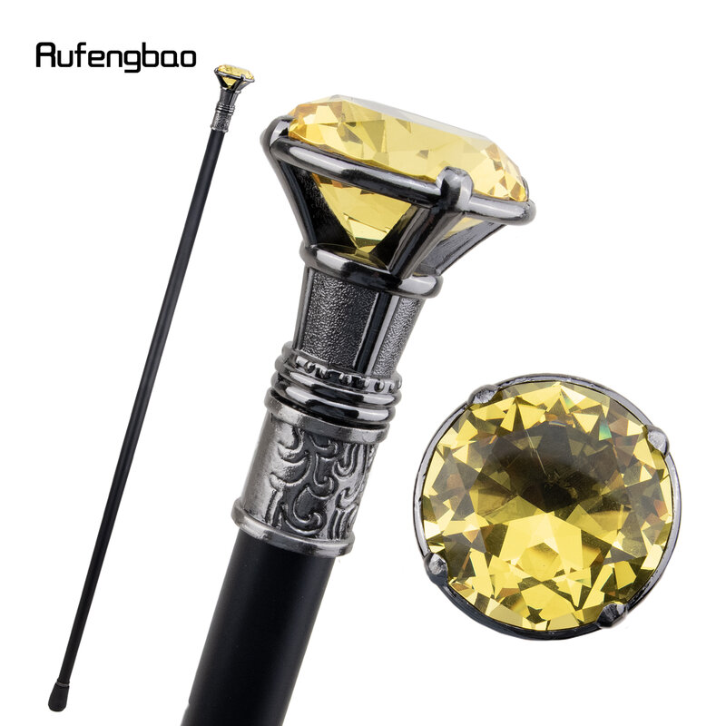 Yellow Diamond Type Silver Single Joint Walking Stick Decorative Cospaly Party Fashionable Walking Cane Halloween Crosier 93cm