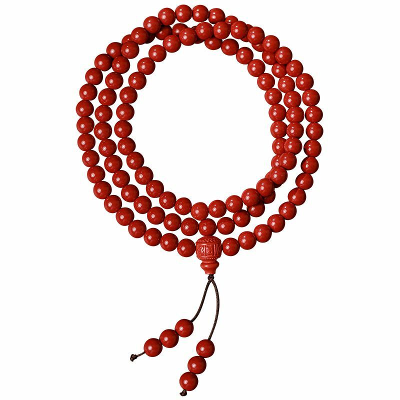 Natural cinábrio pulseira com vários loops, estilo chinês, feminino presente do ano do zodíaco, 108 contas de oração