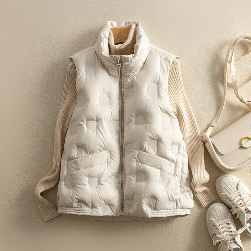 女性の冬のベスト,短いノースリーブの服,明るい白い色,秋,冬,2023