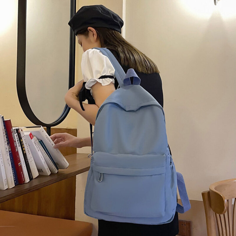 Ins 패션 학생 캐주얼 대용량 책가방, 지퍼 단색 방수 배낭, 십대 소녀 책 문구 가방