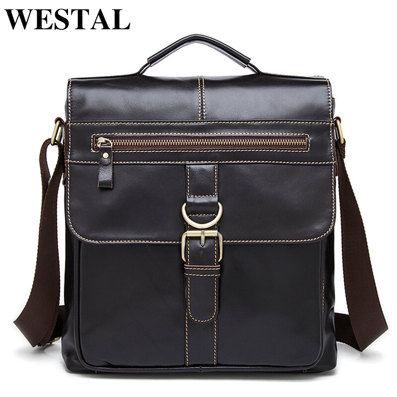 WESTAL Big Crossbody Bags for Men Genuine Leather Bag Hasp Men's Shoulder Bag Leather Handbags Fashion Messenger Bags Man 1292