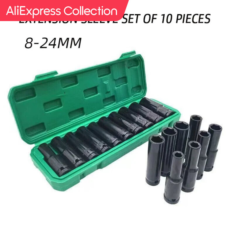 AliExpress Collection 10Pcs of Extended Socket Head Electric Socket Set Telescopic Socket Head Automotive Maintenance Tool