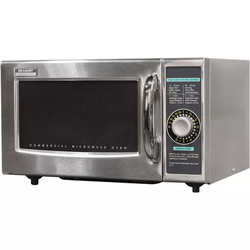 Oven Microwave komersial tugas menengah R-21LCFS Sharp dengan pengatur waktu putar, baja tahan karat, 1000 watt, 120 voltase, satu ukuran