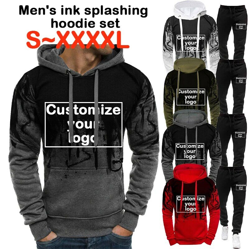 Masculino personalizado com capuz Sportswear Set, personalizado seu logotipo, com capuz e calças, novo