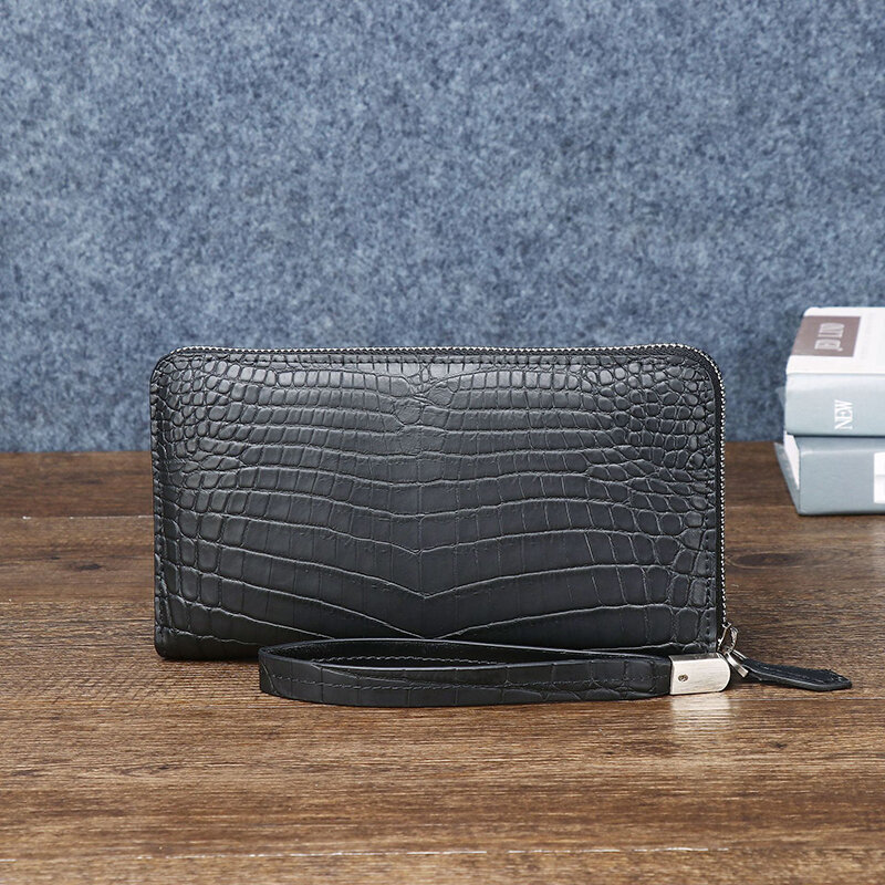 Misty Crocodile Pattern Men's Handbag with Genuine Leather Long Wallet Fashionable Multi slot Handbag and Mobile Bag Trendy
