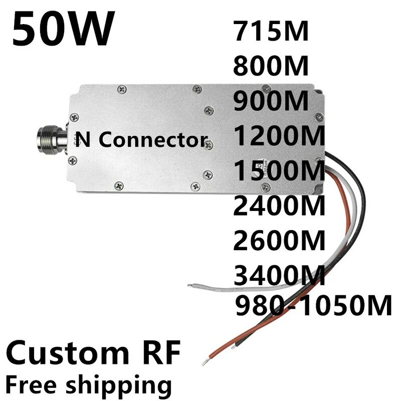 Amplificador De Potência RF Personalizado, Conector N, 50W, 800MHZ, 900MHZ, 1200MHZ, 980-1050MHZ, 1170-1280, WIFI, Ruído