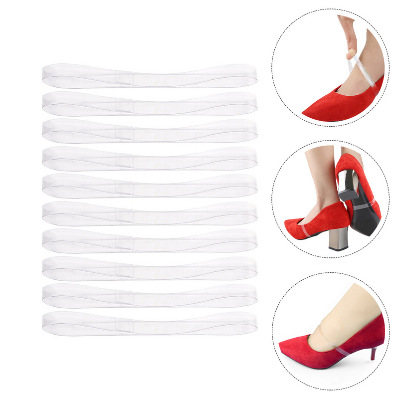 5 Pairs Transparent Shoelaces Heel Cushion Snugs Silicone Anti-slip High-heel Straps Comfortable