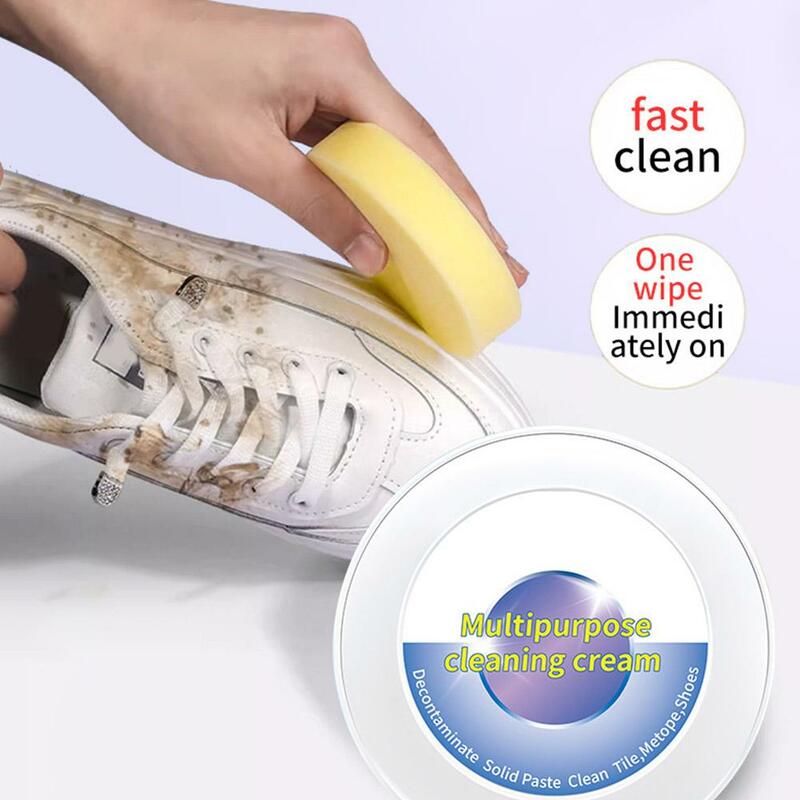 Crema limpiadora de zapatos blanca, limpiador pastoso multifuncional con toallitas, eliminador de manchas, mantenimiento de limpieza de zapatos deportivos