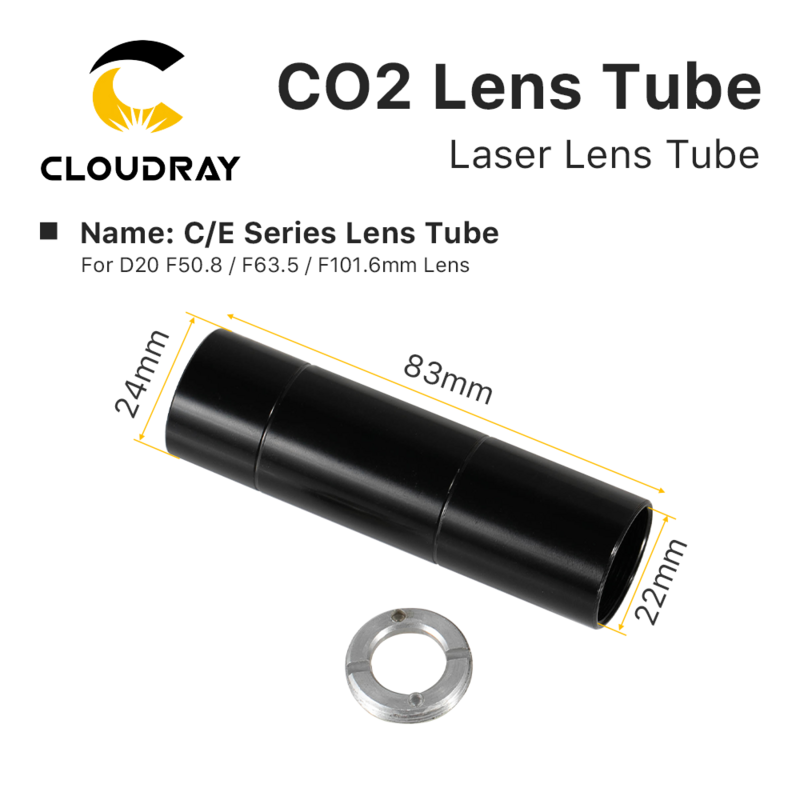 Cloudray-CO2 Lens Tubo para Corte a Laser, Máquina de Gravura, Acessórios Cabeça, D20, F50.8, 63.5, 101.6mm, O.D.24 mm, 25mm