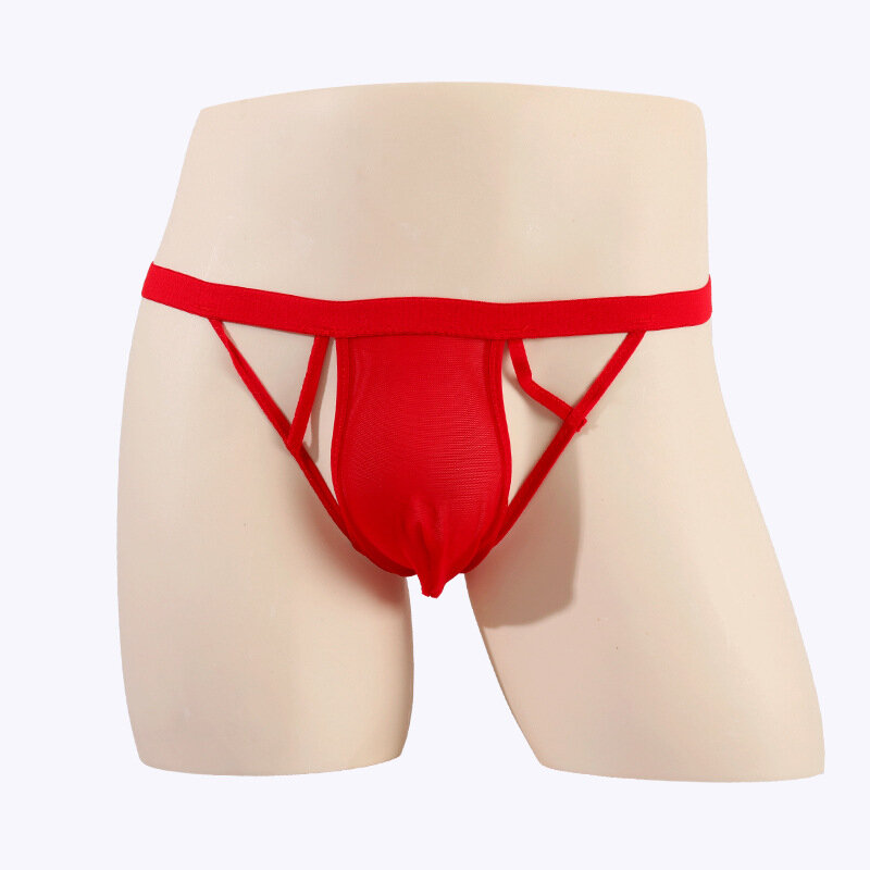 Men's underwear sexy sheer mesh fun briefs JJ set thin hip thong T pants