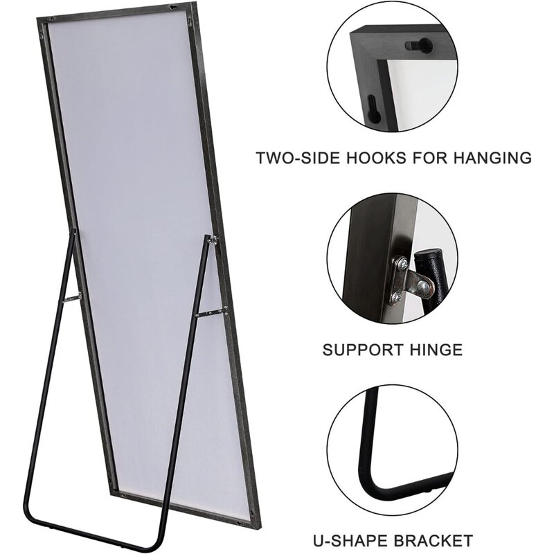 Espejo de pared de longitud completa, colgante negro para baño, dormitorio Rectangular, sala de estar, marco Horizontal de aleación de aluminio