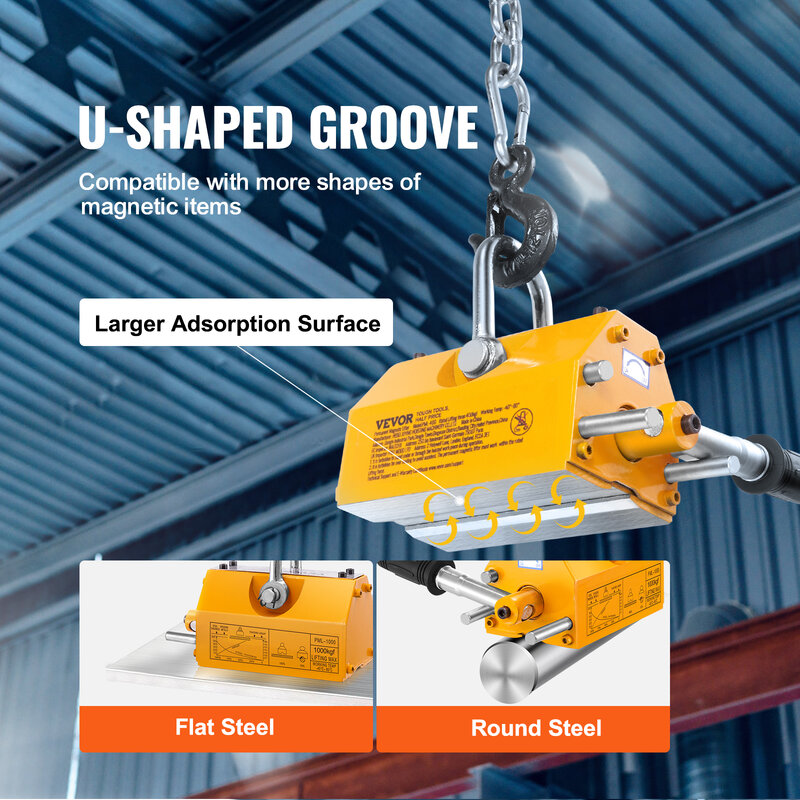 VEVOR Aimant de levage magnétique 1000-2000kg 2.5 Safety Factor Lifting Magnet with Release Heavy Duty Magnet for Hoist Shop Crane Block