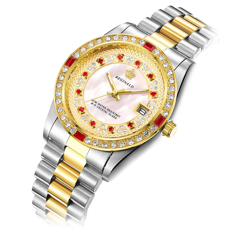 REGINALD-Reloj de pulsera de lujo para Hombre, cronógrafo de cuarzo con fecha automática, de acero inoxidable, Diamante completo 316L