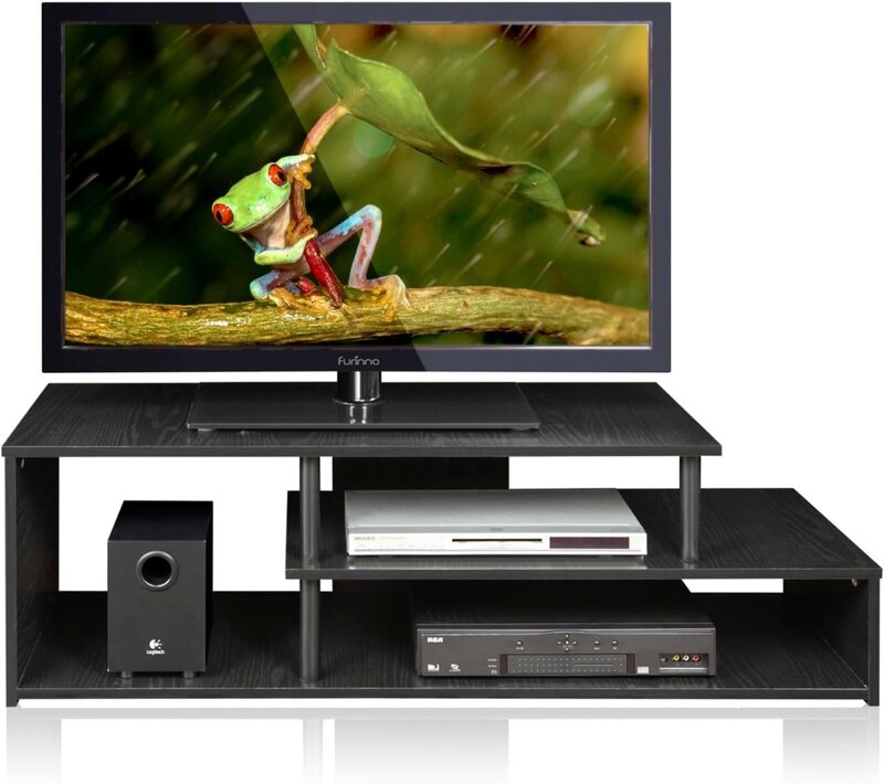 Furinno Econ TV berdiri rendah, tahan TV hingga 46 inci hitam/hitam