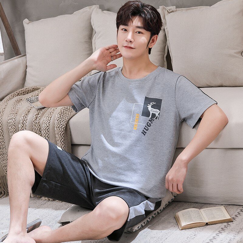 Conjunto de pijama de verano para hombre, ropa de dormir informal de pantalón corto, moda coreana, 3XL