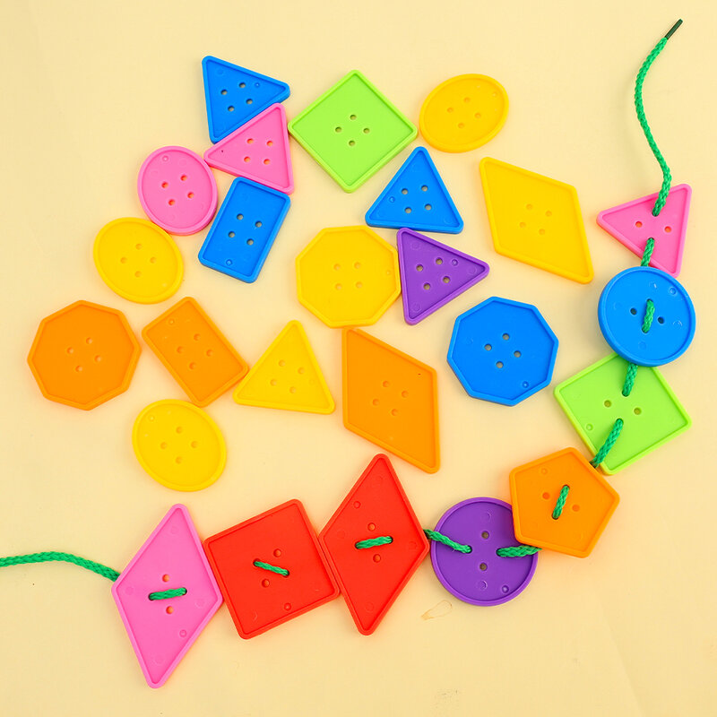 Puzzle de fil de bouton géométrique pour bébé, jouets d'éducation précoce, coordination œil-main pour enfants, fuchsia, jouets de piercing en plastique pour le sida