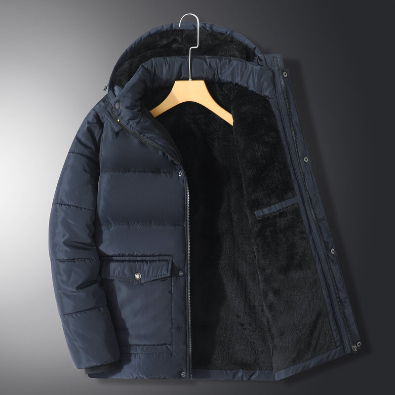 Winter Men's Fashion Casual Thicken Windproof Waterproof Hooded Parkas Jackets Coat Male Warm Detachable Hat Men Parkas Clothing